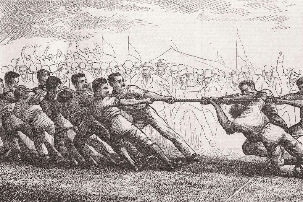 HONG KONG. Navy Versus Army-Tug of War  1876 old antique vintage print picture